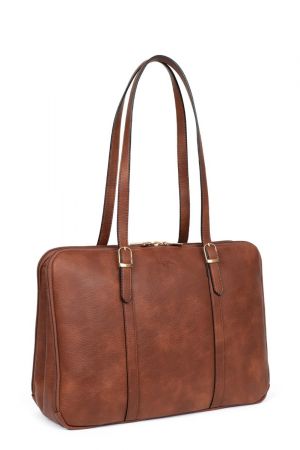 sac business Toscane 17" similicuir grainé camel Hexagona