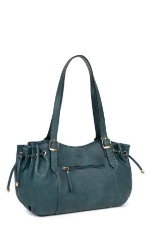 sac porté épaule Hexagona Toscane similicuir grainé bleu pétrole