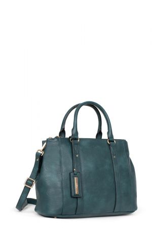 sac porté main Hexagona Toscane similicuir grainé bleu pétrole