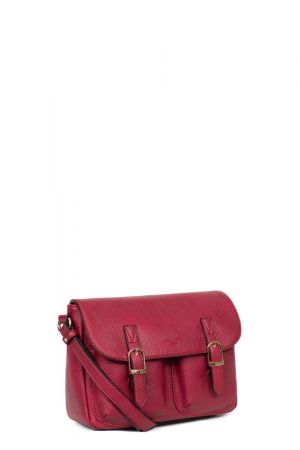 sac à rabat Toscane synthétique effet cuir grainé rouge framboise Hexagona avec bandoulière