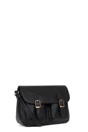 sac à rabat Toscane synthétique effet cuir grainé noir Hexagona avec bandoulière 