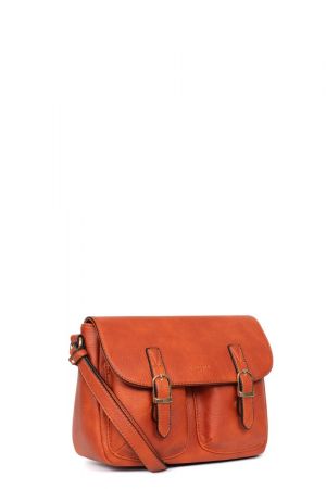 sac à rabat Toscane synthétique effet cuir grainé orange terre Hexagona avec bandoulière