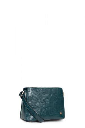 sac trotteur Victoire synthétique effet croco vert emeraude avec bandoulière Hexagona