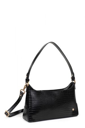 sac à main Victoire synthétique effet croco noir Hexagona