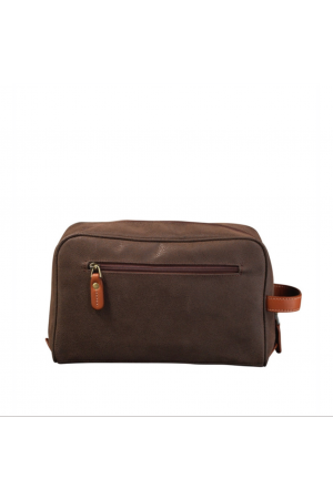 trousse de toilette Jump Uppsala en toile enduite et cuir marron chocolat 