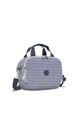 trousse de toilette à bandoulière Kipling Palmbeach beige et bleu motifs chevrons adaptable valise