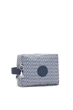 grande trousse de toilette avec poignée Kipling Parac beige et bleu motifs chevrons