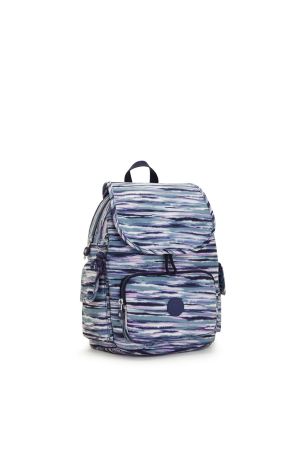 petit sac à dos Kipling City Pack S en toile rayé bleu ciel