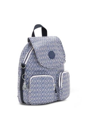petit sac à dos Kipling Firefly Up transformable beige et bleu à motifs chevrons