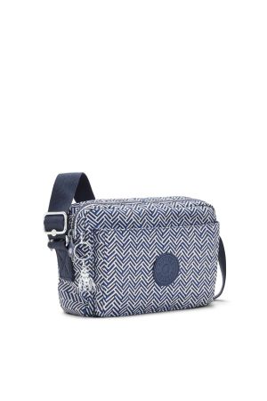 sac à bandoulière Kipling Abanu M beige et bleu motifs chevrons en polyamide imperméable