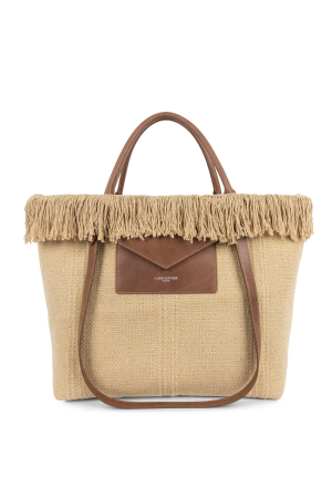 sac cabas façon panier à franges Lancaster Actual Conscious en coton et cuir beige