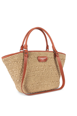 sac cabas panier Lancaster Actual Osier en paille et cuir beige