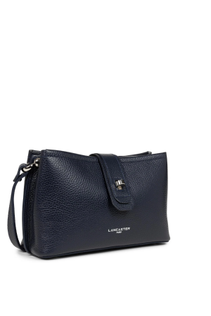 sac trotteur à bandoulière Lancaster Foulonné Double en cuir grainé bleu navy