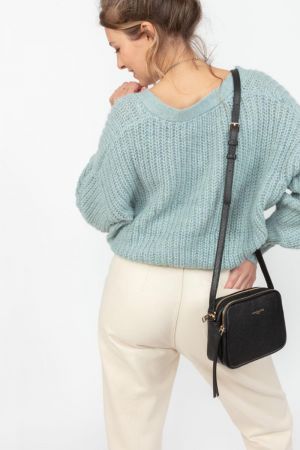 Sac trotteur bandoulière Lancaster cuir noir