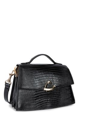sac trotteur à rabat cuir noir lézard Exotic Philia Lancaster