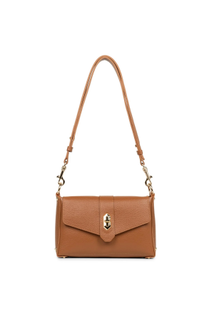 sac trotteur à rabat Lancaster Foulonné Double en cuir grainé camel