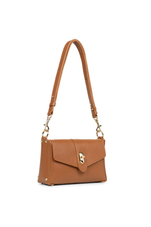 sac trotteur à rabat Lancaster Foulonné Double en cuir grainé camel