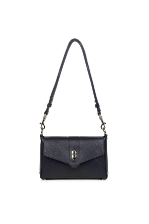 sac trotteur à rabat Lancaster Foulonné Double en cuir grainé navy