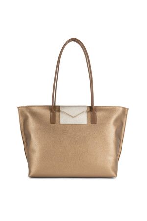 grand sac cabas Lancaster Maya en synthétique et cuir lisse camel cuivre brillant