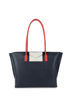 Grand sac cabas épaule MAYA navy et anses rouge avec pochette rabat avant LANCASTER gris 