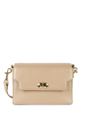 sac trotteur à rabat Lancaster Milano en cuir foulonné beige brillant