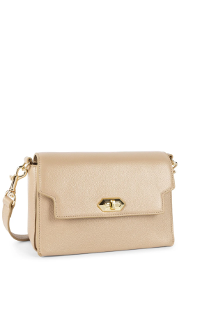 sac trotteur à rabat Lancaster Milano en cuir foulonné beige brillant