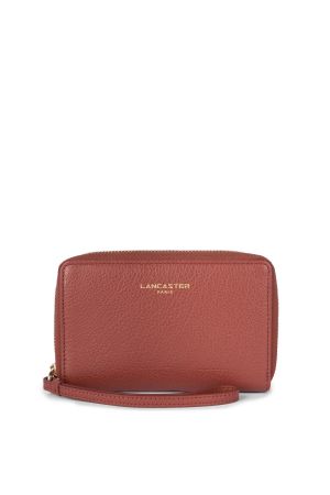 portefeuille compagnon zippé Lancaster Dune en cuir grainé bois rouge