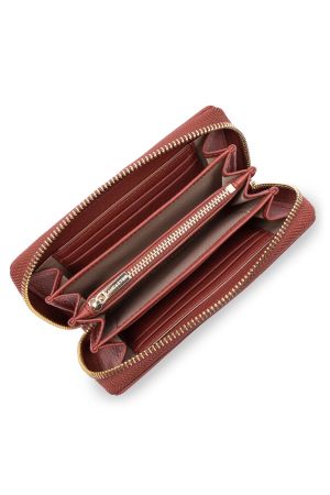 portefeuille compagnon zippé Lancaster Dune en cuir grainé bois rouge