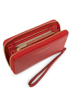 portefeuille compagnon zippé Lancaster Dune en cuir grainé rouge