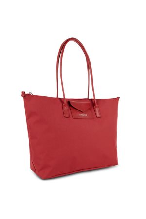Sac cabas épaule SMART KBA rouge ton sur ton avec la pochette à rabat avant marquée de la marque LANCASTER + grandes anses rouge 