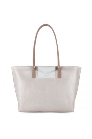 Sac cabas MAYA lancaster blanc avec grandes anses beige et pochette rabat avant