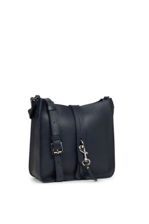 sac trotteur à bandoulière Lancaster Foulonné Double en cuir grainé bleu navy