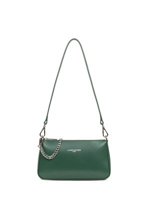 petit sac trotteur à bandoulière et chaîne Lancaster Suave Even en cuir lisse vert forêt