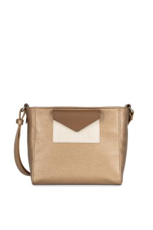 sac trotteur à bandoulière Lancaster Maya en synthétique et cuir lisse camel cuivre brillant