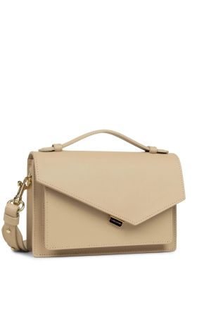 sac trotteur bandoulière à rabat Zoé x Lancaster en cuir lisse beige