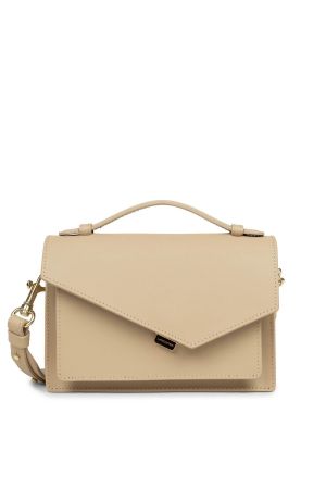 sac trotteur bandoulière à rabat Zoé x Lancaster en cuir lisse beige