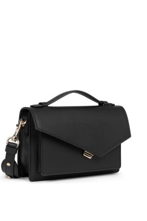 Sac rabat trotteur zoé lancaster noir avec rabat graphique et décentré, bandoulière amovible 