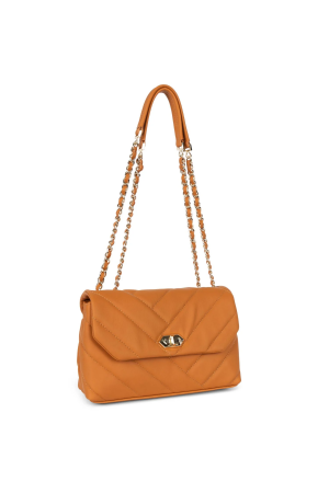 sac trotteur à rabat Lancaster Soft Matelassé en cuir camel