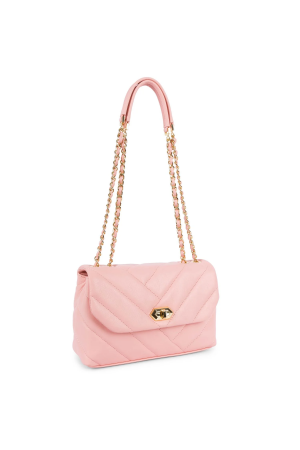 sac trotteur à rabat Lancaster Soft Matelassé en cuir rose