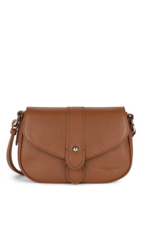 sac trotteur à rabat Soft Tie Lancaster en cuir de vachette pleine fleur camel