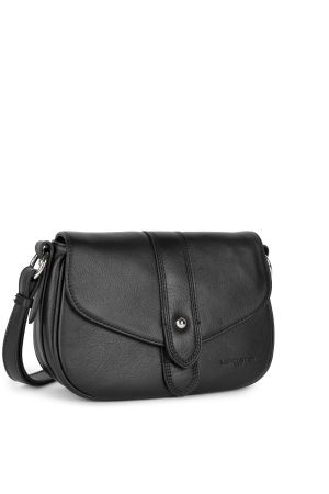 sac trotteur à rabat Soft Tie Lancaster en cuir pleine fleur noir