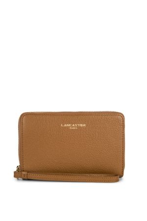 portefeuille compagnon zippé Lancaster Dune en cuir grainé camel