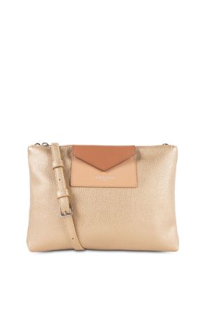 Sac Pochette double Maya vinyle + cuir or avec pochette rabat avant camel 
