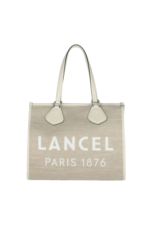 sac cabas L Lancel en toile et cuir beige