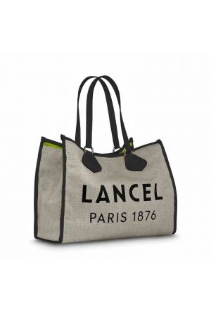 sac cabas L Lancel en toile et cuir noir