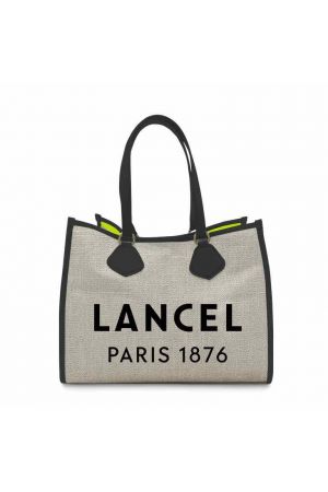 sac cabas L Lancel en toile et cuir noir