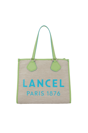 sac cabas L Lancel Summer Tote en toile de jute et cuir lisse vert
