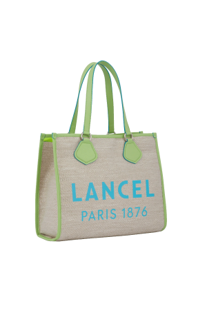 sac cabas L Lancel Summer Tote en toile de jute et cuir lisse vert