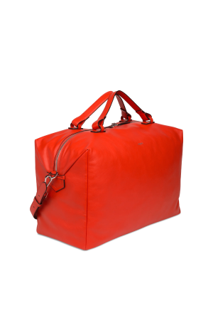 sac de voyage Lancel Neo Pop en cuir lisse rouge
