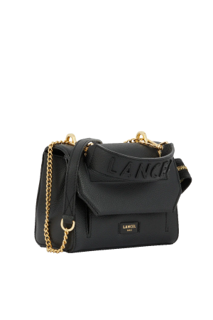 sac à rabat Lancel Ninon M en cuir grainé noir et doré